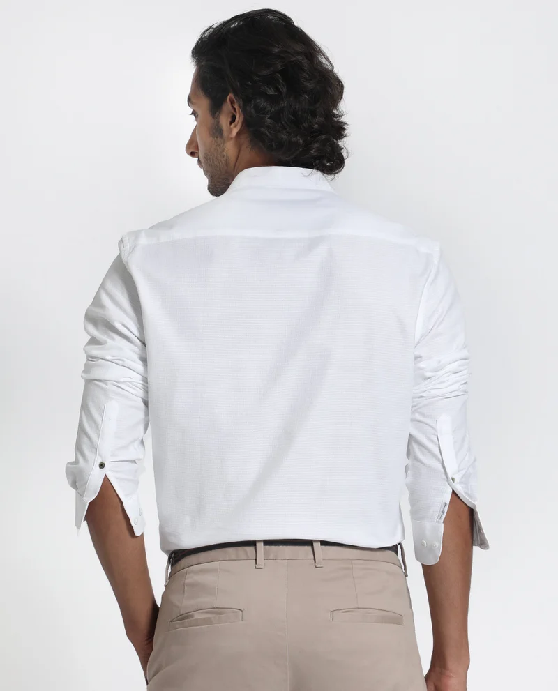 Rare Rabbit Rare Rabbit Men's Stellar White Mandarin Collar Full Sleeves Self Micro Check Shirt