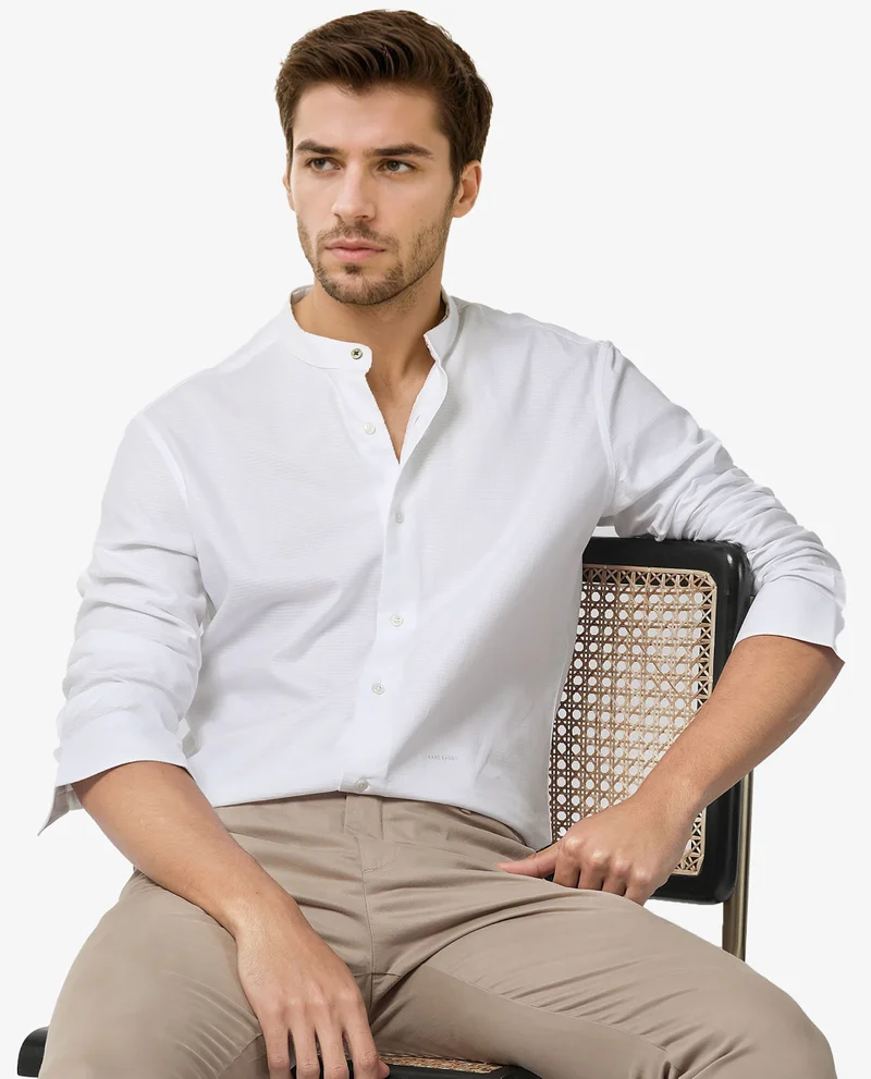 Rare Rabbit Rare Rabbit Men's Stellar White Mandarin Collar Full Sleeves Self Micro Check Shirt
