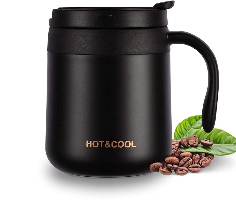 ONICORN® 1 PCS Coffee Mug with Handle,Vacuum Insulated Water Cup,Double Wall Stainless Steel Coffee Travel Mug with Flip Lid. (Black, 350 ML) - Image 1