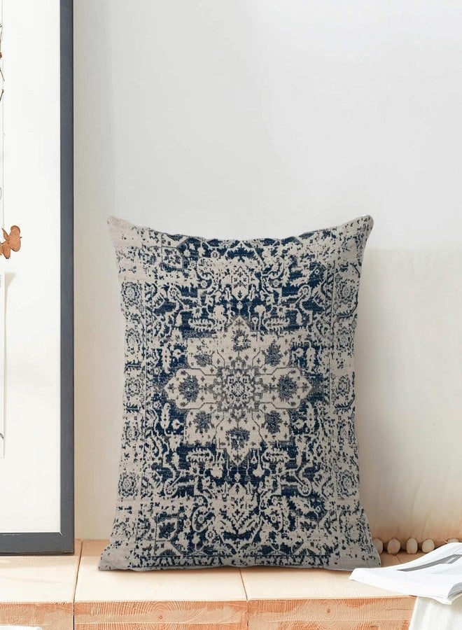 AEIOAE Boho Pillow Covers 24x24 Inch Set of 2,Carpet Pattern Throw Pillows Case,Navy Blue Beige Ethnic Design Outdoor Decorative Square Linen Farmhouse Decor Cushion Covers for Home Sofa Bed Couch - Image 3