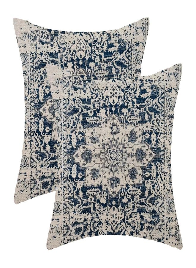 AEIOAE Boho Pillow Covers 24x24 Inch Set of 2,Carpet Pattern Throw Pillows Case,Navy Blue Beige Ethnic Design Outdoor Decorative Square Linen Farmhouse Decor Cushion Covers for Home Sofa Bed Couch - Image 1