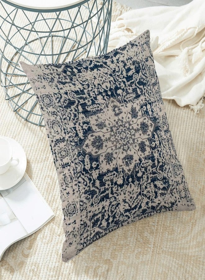 AEIOAE Boho Pillow Covers 24x24 Inch Set of 2,Carpet Pattern Throw Pillows Case,Navy Blue Beige Ethnic Design Outdoor Decorative Square Linen Farmhouse Decor Cushion Covers for Home Sofa Bed Couch - Image 4