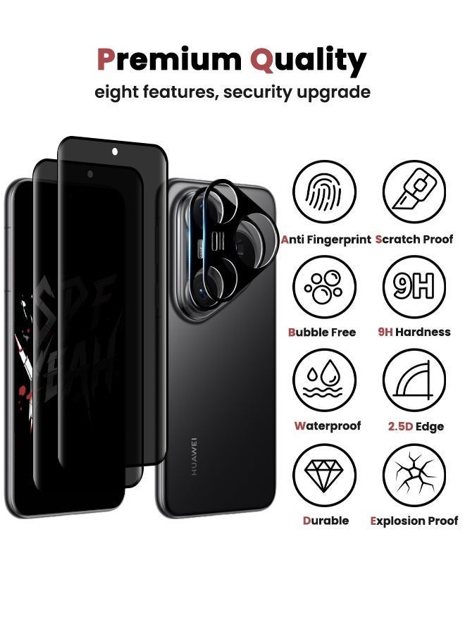 Nova future [2+2 Pack] Huawei Pura 80 Pro Privacy Screen Protector with Camera Lens Protector, [28° Anti-Spy][9H Hardness][Touch Sensitive][Anti Scratch][Bubble Free][Case Friendly] Protector Set for HUAWEI Pura 80 Pro 6.8 inch (Boxed, 2+2 PCS) - Image 4