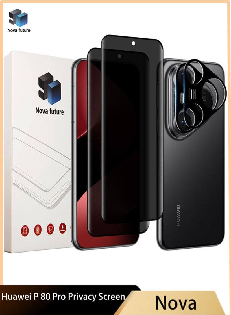 Nova future [2+2 Pack] Huawei Pura 80 Pro Privacy Screen Protector with Camera Lens Protector, [28° Anti-Spy][9H Hardness][Touch Sensitive][Anti Scratch][Bubble Free][Case Friendly] Protector Set for HUAWEI Pura 80 Pro 6.8 inch (Boxed, 2+2 PCS) - Image 1