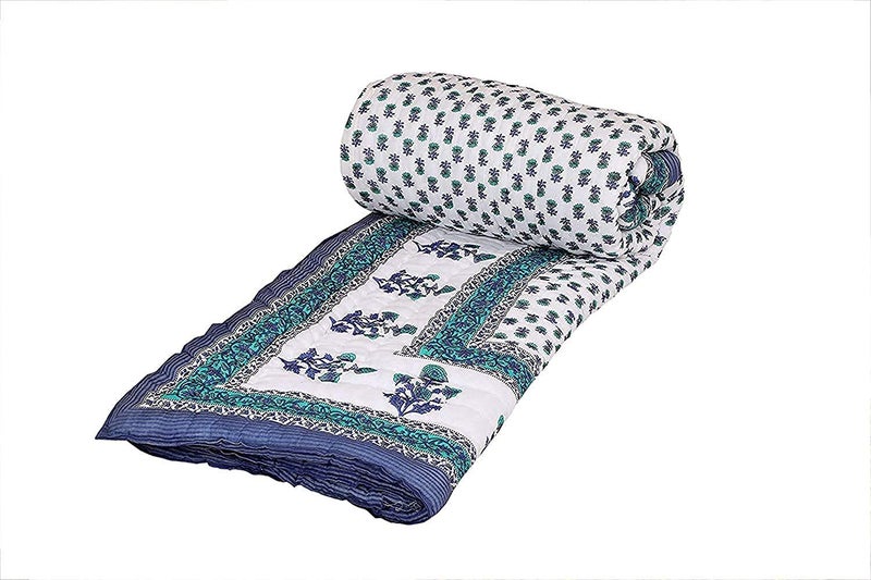 SVT SVT Traditional Famous Jaipuri Beautiful Floral Print in Multi Blue mughal Print Jaipuri RajaiRazaiQuilt DoubleDouble Bed QuiltComforterAC QuiltAC Comforter  - Image 2
