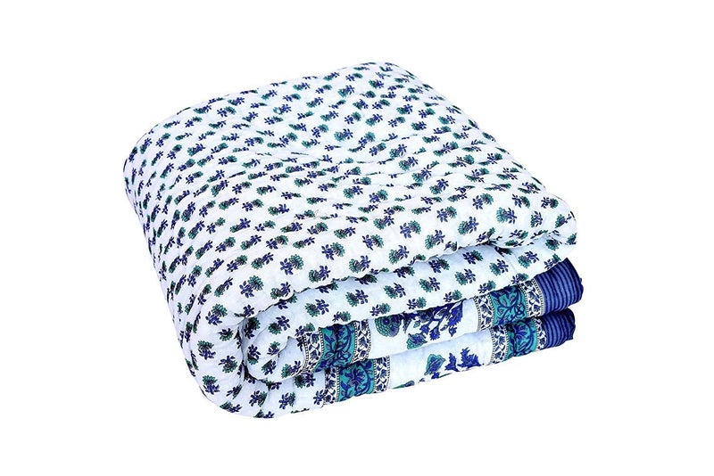 SVT SVT Traditional Famous Jaipuri Beautiful Floral Print in Multi Blue mughal Print Jaipuri RajaiRazaiQuilt DoubleDouble Bed QuiltComforterAC QuiltAC Comforter  - Image 1