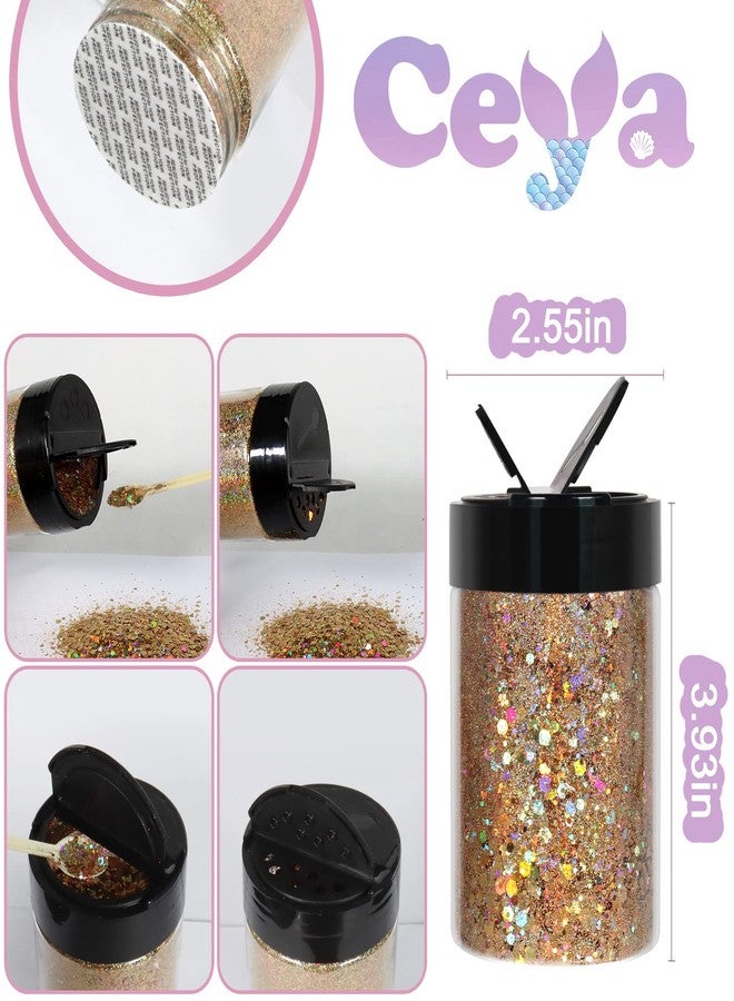 Ceya Holographic Chunky Glitter, 100g/3.5oz Diamond Gold Craft Glitter Powder Mixed Fine Flakes Iridescent Nail Sequins for Nail Art, Hair, Epoxy Resin, Tumblers, Slime, Painting, Festival Decor - Image 4
