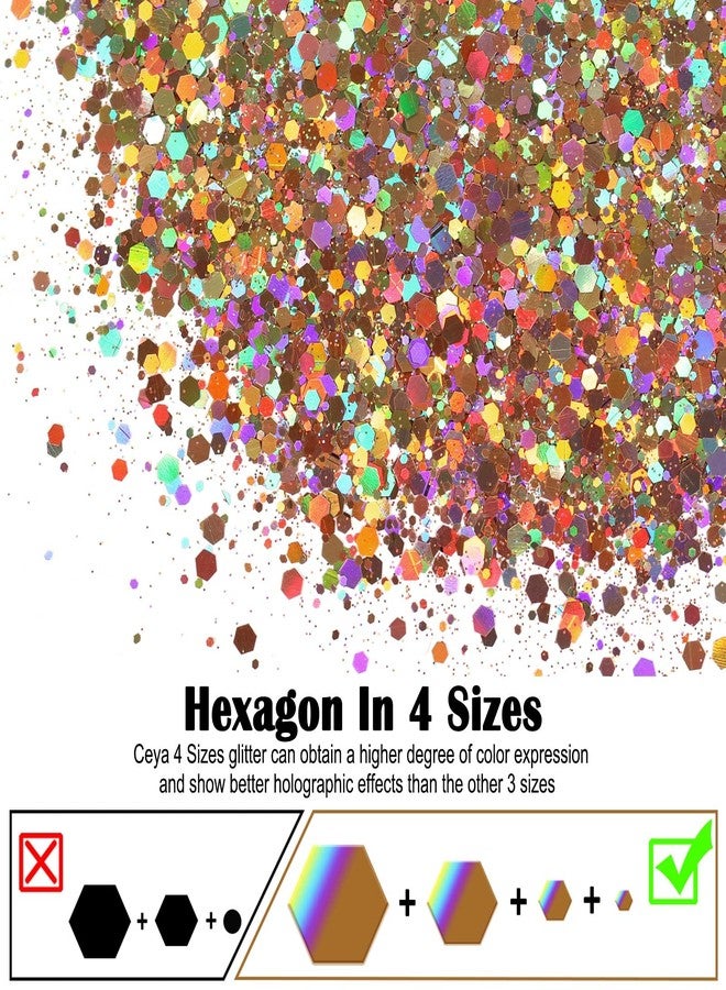 Ceya Holographic Chunky Glitter, 100g/3.5oz Diamond Gold Craft Glitter Powder Mixed Fine Flakes Iridescent Nail Sequins for Nail Art, Hair, Epoxy Resin, Tumblers, Slime, Painting, Festival Decor - Image 2