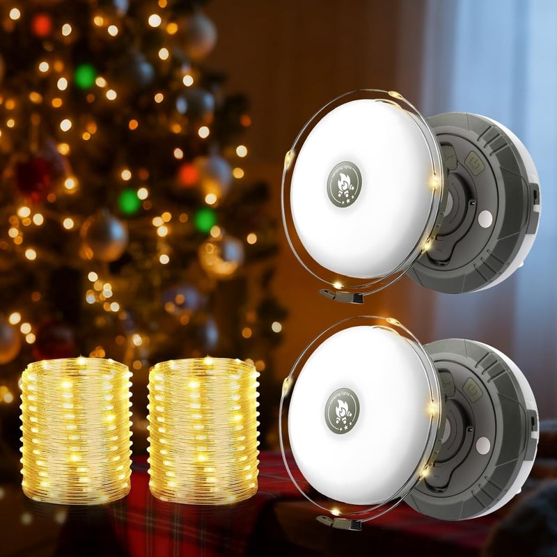 Proxima Direct Globally engineered build 2 PCS 10 m Camping Fairy Lights 2-in-1 Roll Up String Lights Rechargeable IP67 Waterproof LED Light for Diwali Party Festival Indoor Outdoor Decorations (Warm White) Globally selected raw material - Image 1