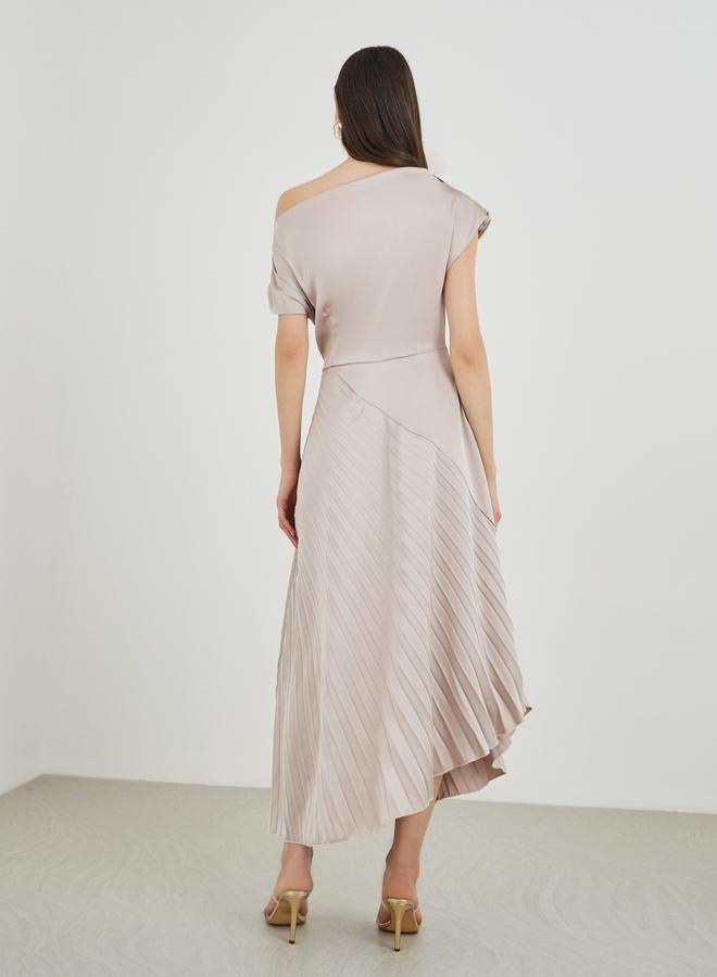 تايك تو فستان ميدي بياقة غير متماثلة مطوي من تايك تو - Image 5