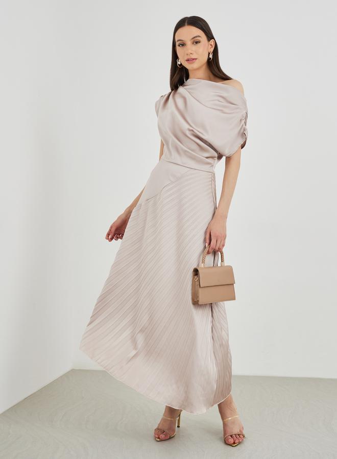 تايك تو فستان ميدي بياقة غير متماثلة مطوي من تايك تو - Image 1