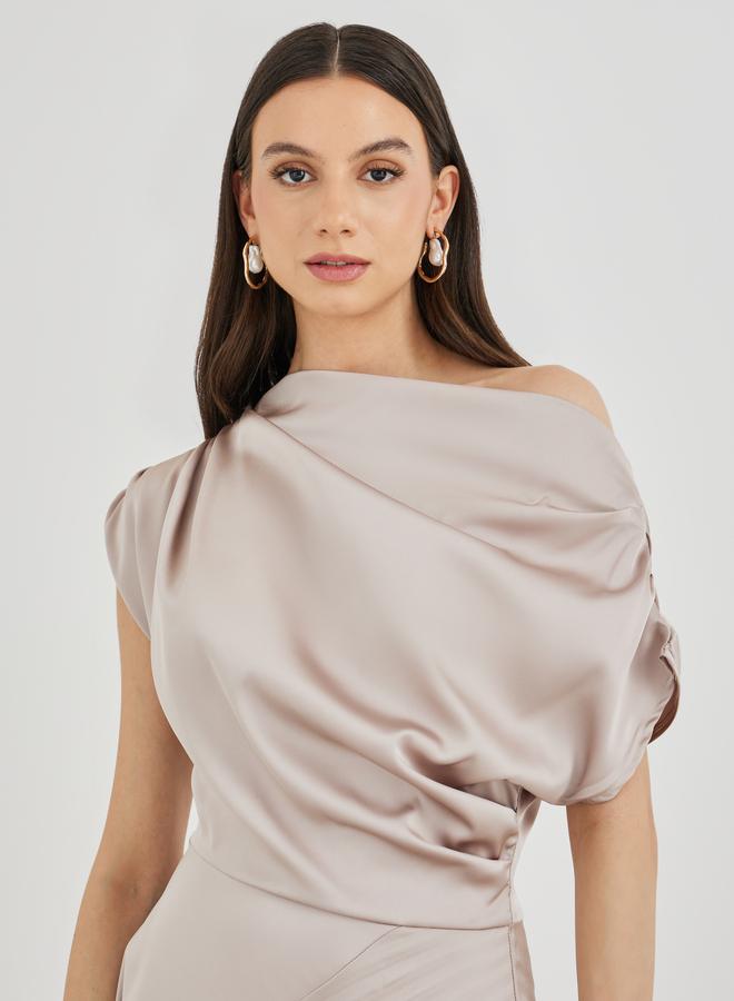 تايك تو فستان ميدي بياقة غير متماثلة مطوي من تايك تو - Image 4