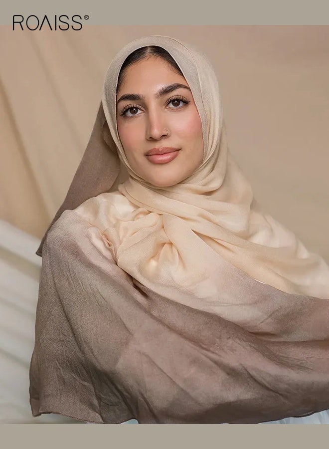 رويس وشاح نسائي طويل عالي الجودة متدرج الألوان مصنوع من القطن خفيف الوزن قابل للتنفس، شال ملفوف عمامة من أجل تصفيف أنيق وراحة يومية - Image 1
