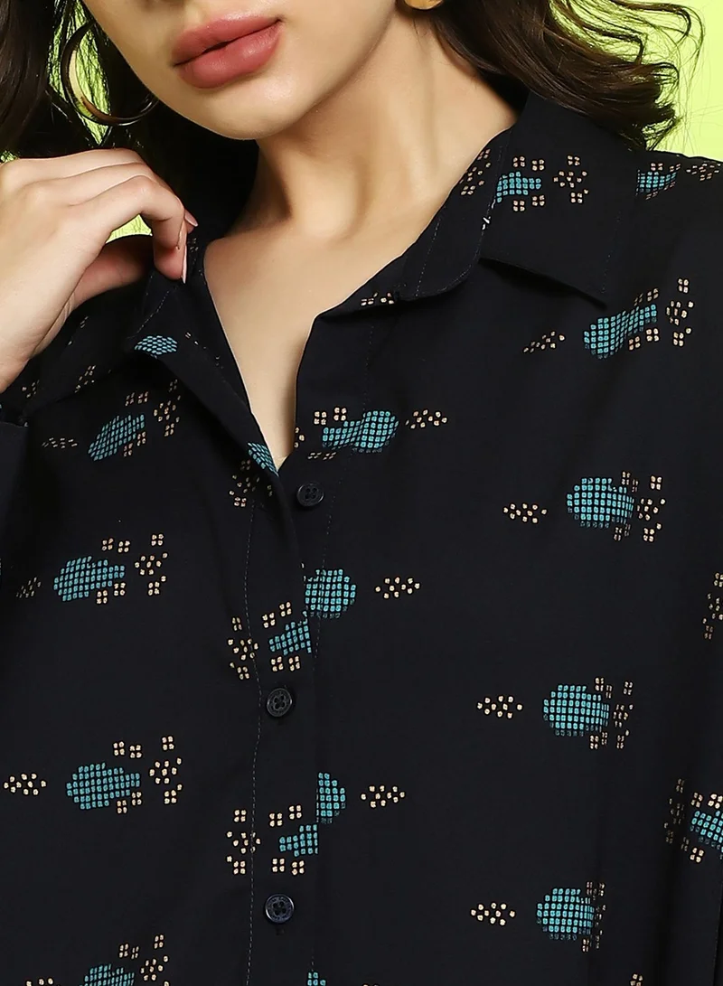 Pinacolada Midnight Black Women's Midnight Black Floral Block Oversized Shirt for Women | Best Price UAE