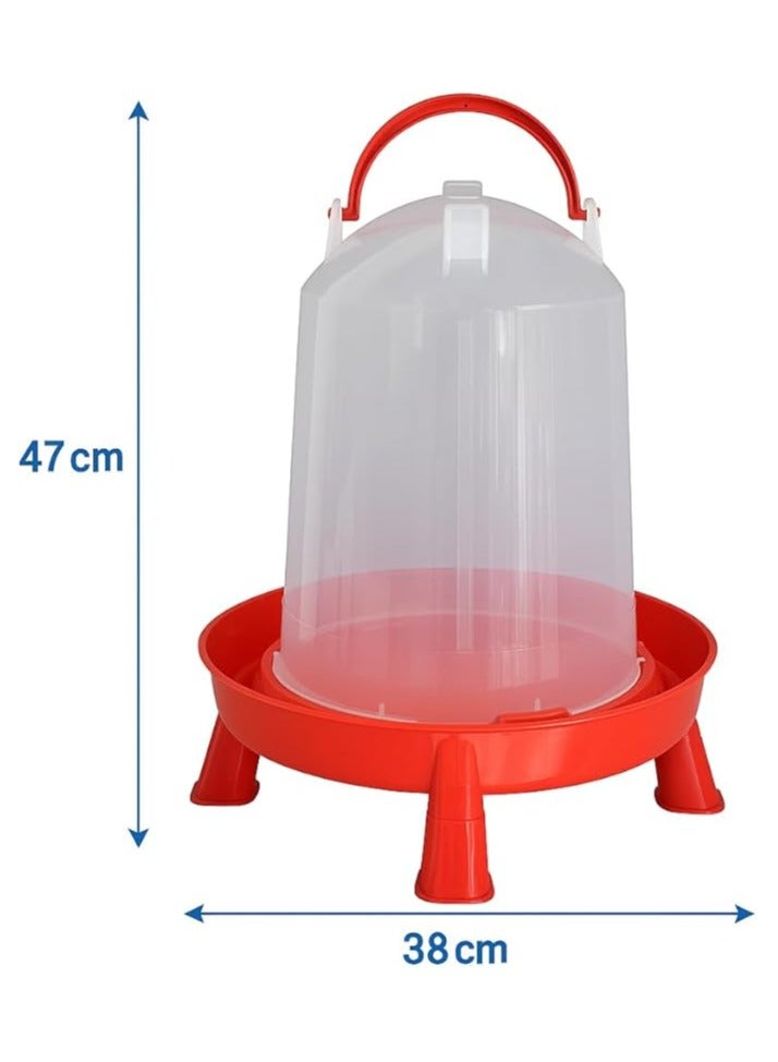ماستر جولد سقاية طيور بلاستيكية 14 لتر بقاعدة مرتفعة وحامل متين | مناسبة للدجاج، البط، الحمام والطيور المنزلية | وعاء تغذية مع خزان ماء شفاف سهل التعبئة والتنظيف (أحمر, 14 لتر) - Image 3