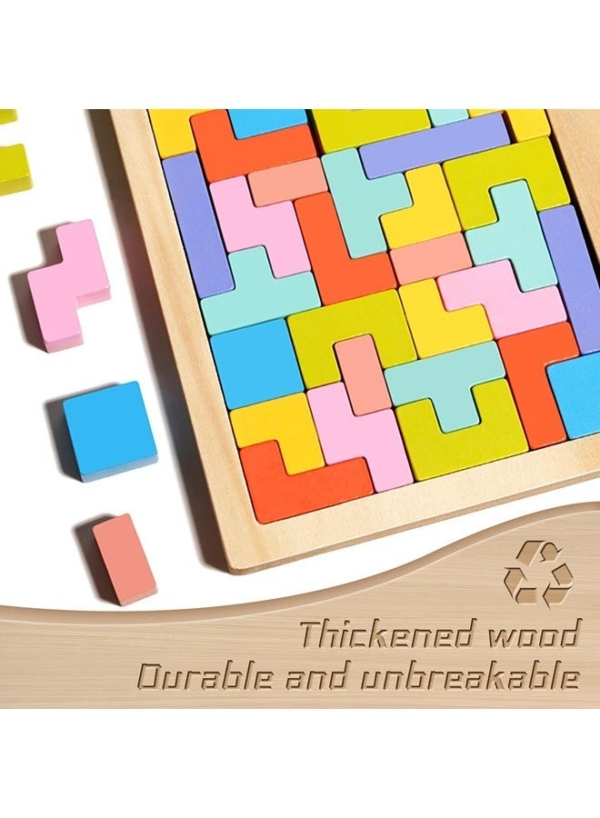 Vixplorn Montessori Tetris Wooden Game, Wooden Tetris Stacking Puzzle with Holder, Parents Child Interactive Wooden Puzzle Drop Random Blocks, 3D Colourful Tetris Blocks Montessori Toy from 2 Years - Image 5