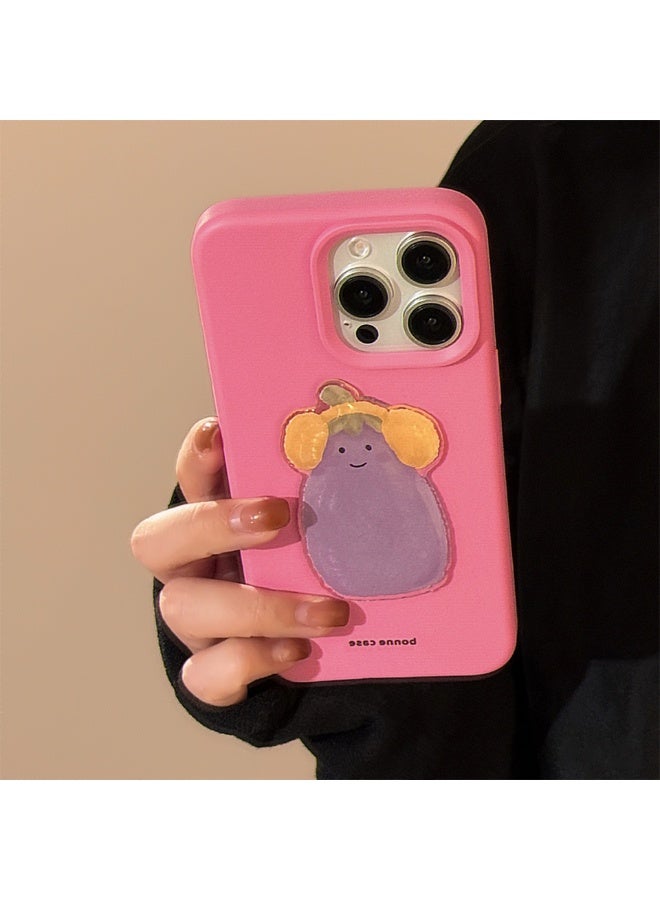 NIBEMINENT Cute Earphones Like Eggplants Protective TPU Case Cover For iPhone 16, Rose Pink - Image 2