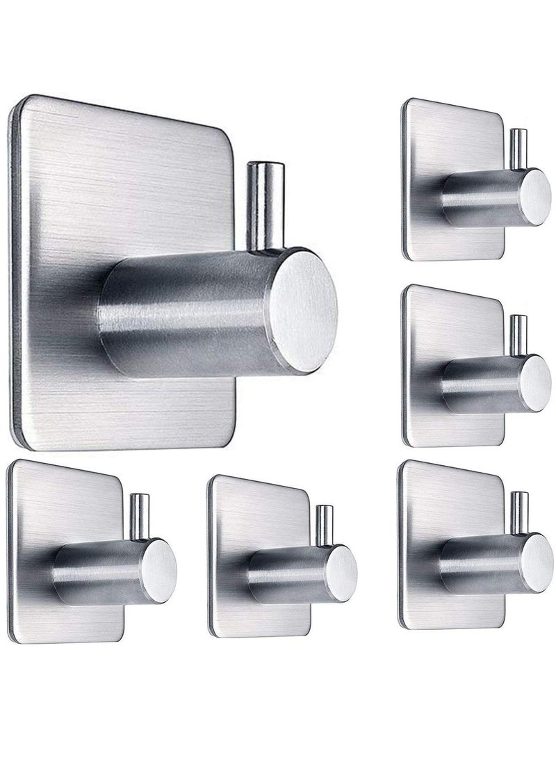 Zalcoon Adhesive Hooks, Silver Self Adhesive Towel Hooks Waterproof Shower Wall Stick on Hooks Heavy Duty Stainless Steel Bathroom Kitchen Sticky Hooks for Towel Robe Loofah Key Coat Bag - 6 Pcs  - Image 1