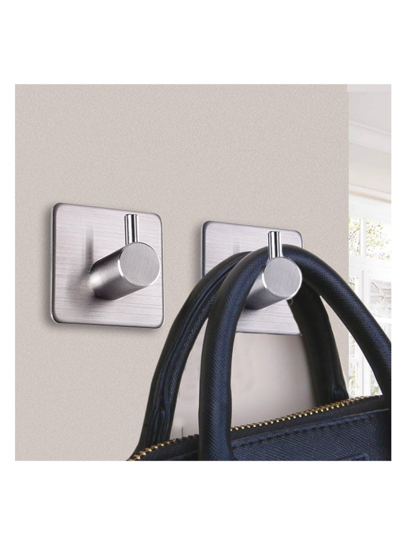 Zalcoon Adhesive Hooks, Silver Self Adhesive Towel Hooks Waterproof Shower Wall Stick on Hooks Heavy Duty Stainless Steel Bathroom Kitchen Sticky Hooks for Towel Robe Loofah Key Coat Bag - 6 Pcs  - Image 4