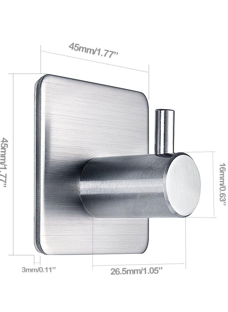 Zalcoon Adhesive Hooks, Silver Self Adhesive Towel Hooks Waterproof Shower Wall Stick on Hooks Heavy Duty Stainless Steel Bathroom Kitchen Sticky Hooks for Towel Robe Loofah Key Coat Bag - 6 Pcs  - Image 3