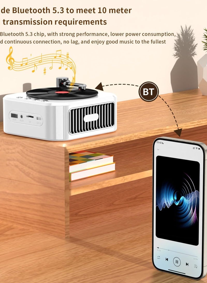 SYOSI Imitated Vinyl Record Player Bluetooth, Bluetooth Speaker, Portable Mini Music Player, Vintage Rotatable Disk Speaker, for Room Decor, Bedroom Birthday Vintage Gifts (White) - Image 3