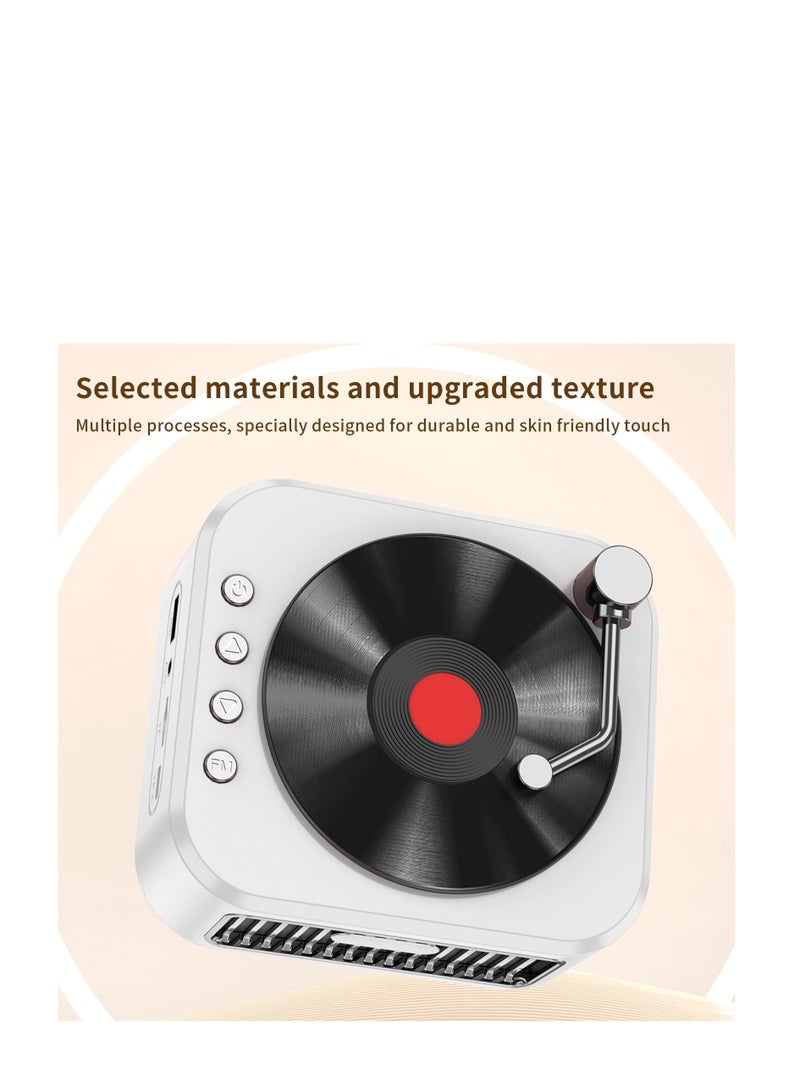SYOSI Imitated Vinyl Record Player Bluetooth, Bluetooth Speaker, Portable Mini Music Player, Vintage Rotatable Disk Speaker, for Room Decor, Bedroom Birthday Vintage Gifts (White) - Image 4