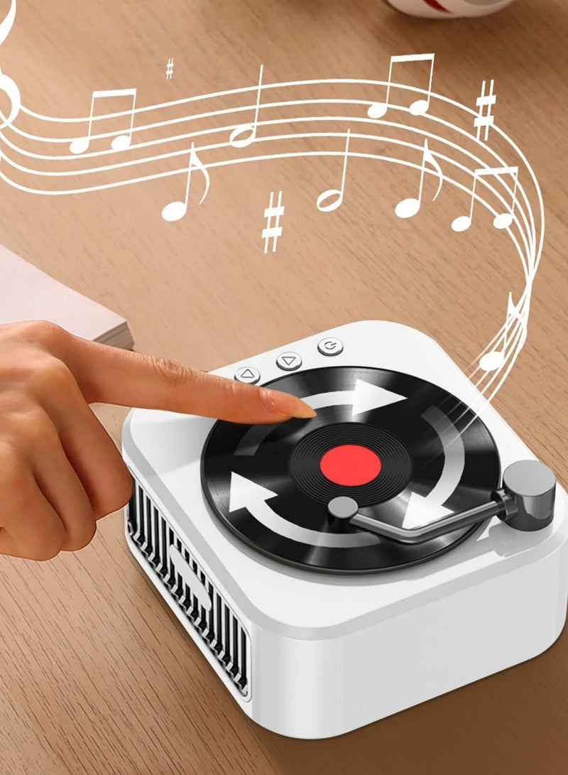 SYOSI Imitated Vinyl Record Player Bluetooth, Bluetooth Speaker, Portable Mini Music Player, Vintage Rotatable Disk Speaker, for Room Decor, Bedroom Birthday Vintage Gifts (White) - Image 2