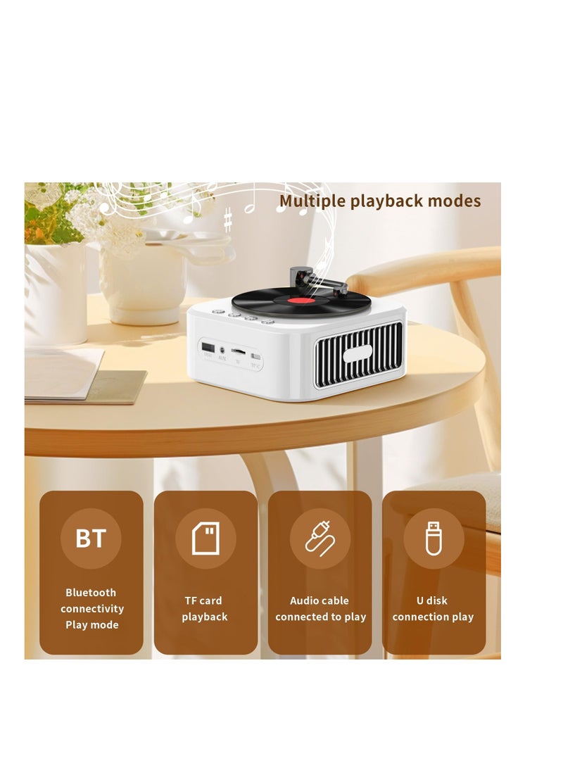 SYOSI Imitated Vinyl Record Player Bluetooth, Bluetooth Speaker, Portable Mini Music Player, Vintage Rotatable Disk Speaker, for Room Decor, Bedroom Birthday Vintage Gifts (White) - Image 5