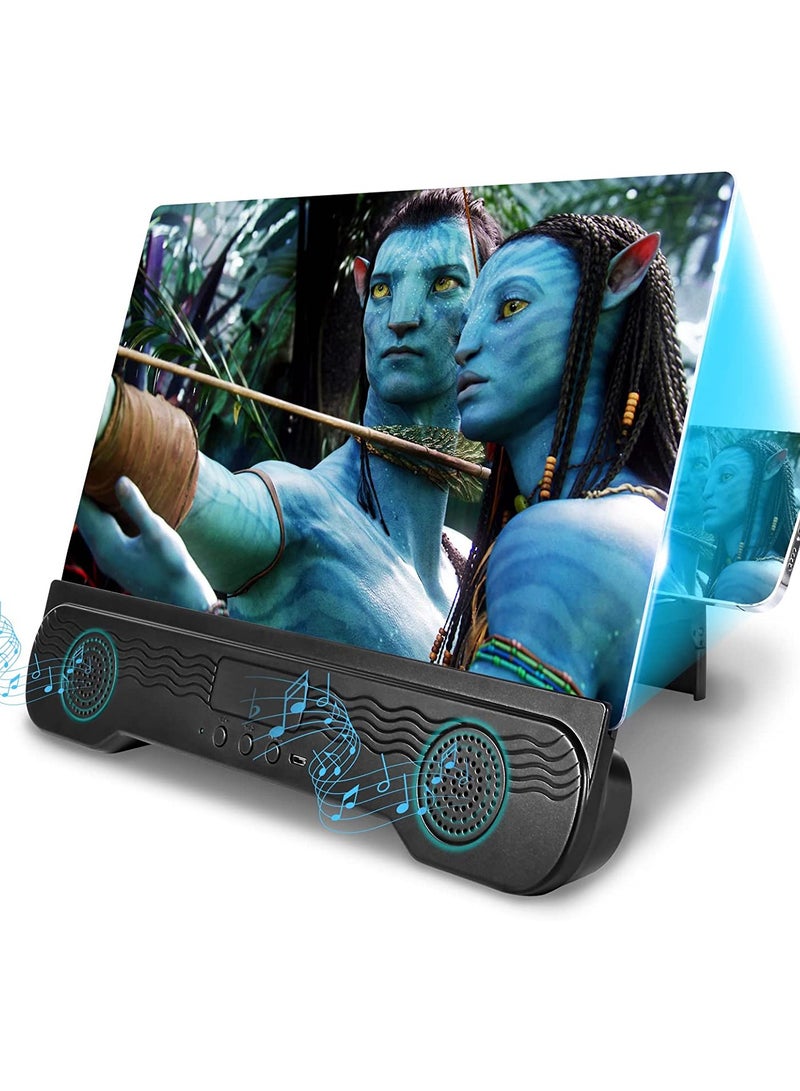 SYOSI Mobile Phone Screen Amplifier, with 2-in-1 Foldable Stretch Stand Holder, 14 inch Phone Screen Magnifier with Bluetooth Speaker, Portable 3D Screen Magnifying Glass for All Smartphones (Black) - Image 1