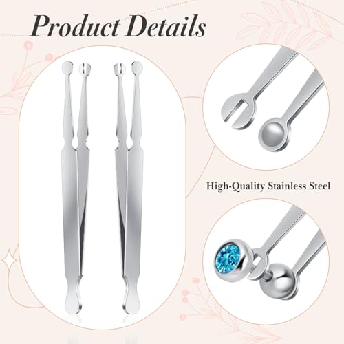 Mysora 2 Pcs Piercing Ball Grabber Tool 3mm Piercing Barbell Clamps Tool for Changing Jewelry Stainless Steel Forceps Locking Tweezers Clamps Kit for Nose Ear Lip Tongue Ball Screw Removal (Common) - Image 2