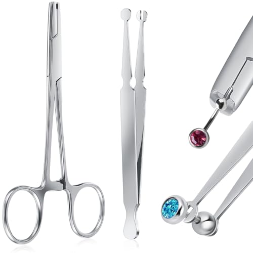 Mysora 2 Pcs Piercing Ball Grabber Tool 3mm Piercing Barbell Clamps Tool for Changing Jewelry Stainless Steel Forceps Locking Tweezers Clamps Kit for Nose Ear Lip Tongue Ball Screw Removal (Common) - Image 1