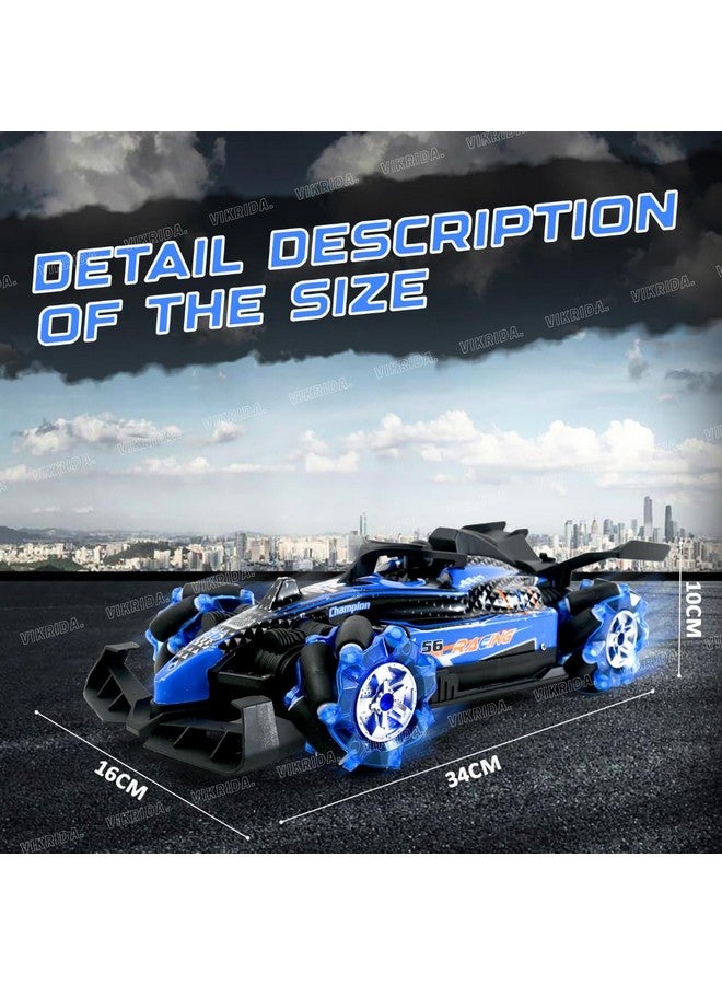 VikriDA 1:14 Stunt RC Double Smoke With LED Lights | 2.4Ghz 360° Rotation Fast Stunt Toy Car For Kids, Blue - Image 3