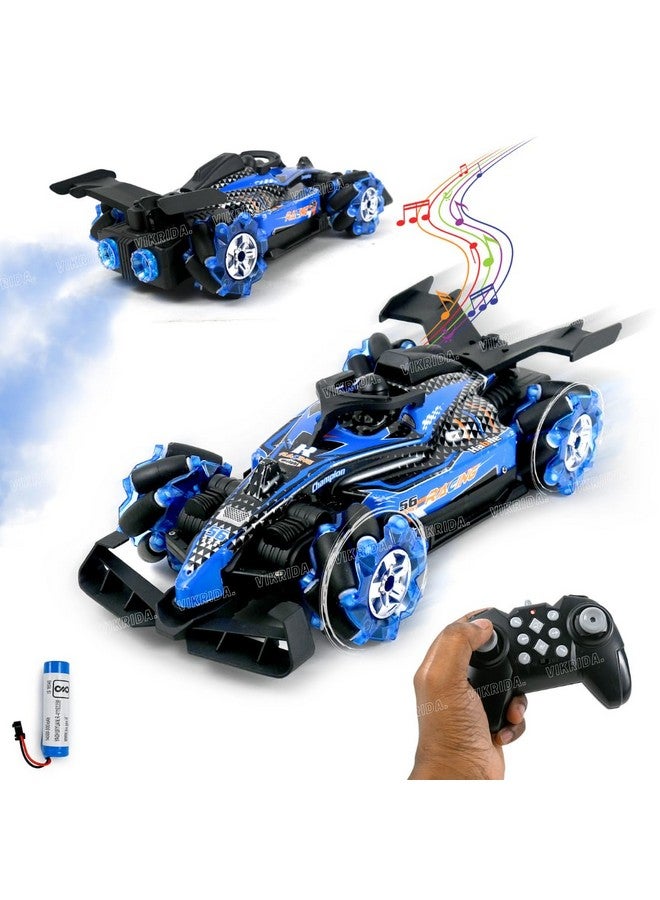 VikriDA 1:14 Stunt RC Double Smoke With LED Lights | 2.4Ghz 360° Rotation Fast Stunt Toy Car For Kids, Blue - Image 1