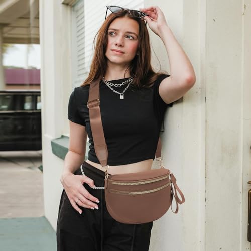 kuifang Nylon Crossbody Bags Bum Bag for Women Large Sling Bag Purse with Adjustable Strap（Caramel） - Image 2