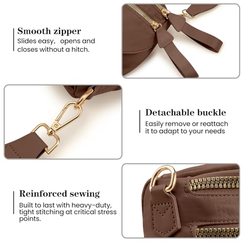 kuifang Nylon Crossbody Bags Bum Bag for Women Large Sling Bag Purse with Adjustable Strap（Caramel） - Image 5