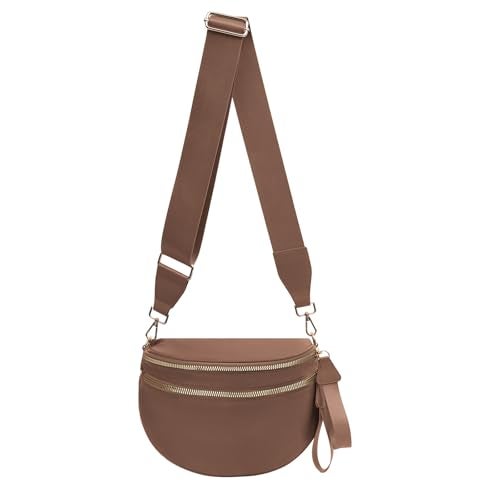 kuifang Nylon Crossbody Bags Bum Bag for Women Large Sling Bag Purse with Adjustable Strap（Caramel） - Image 1