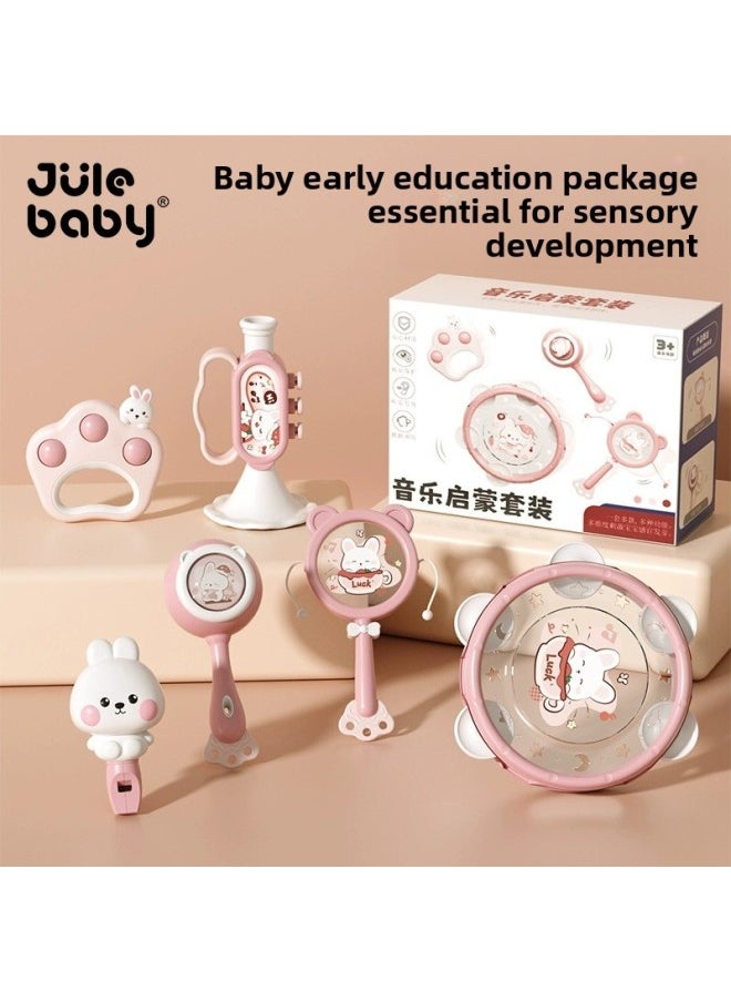 Generic Newborn Hand Rattle Baby Toys 0-1 Year Old Baby 3 To 6 Months Can Chew Early Education Sand Hammer Rattle Small Age-Color:[great Value Combination] Cute Rabbit Rattle 6-piece Set + Tumbling Monkey  - Image 2