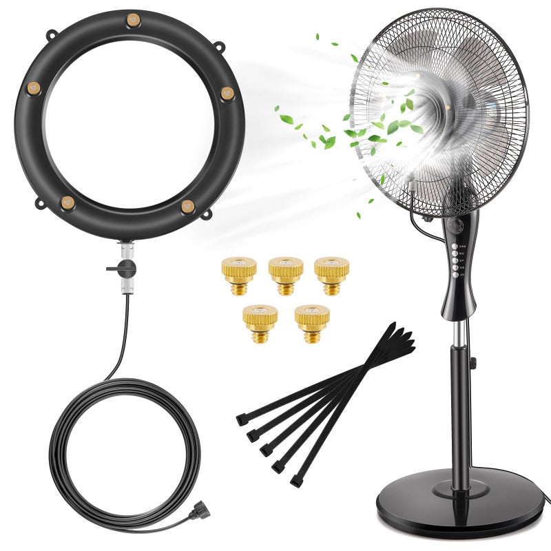 Fan Misters for Outside Patio Upgraded Mister Kit with 1969FT 6M Water Supply Line 5 Brass Mist Nozzles Misting Control Valve Fan Accessories for Patio Backyard BreezeFan Not Included