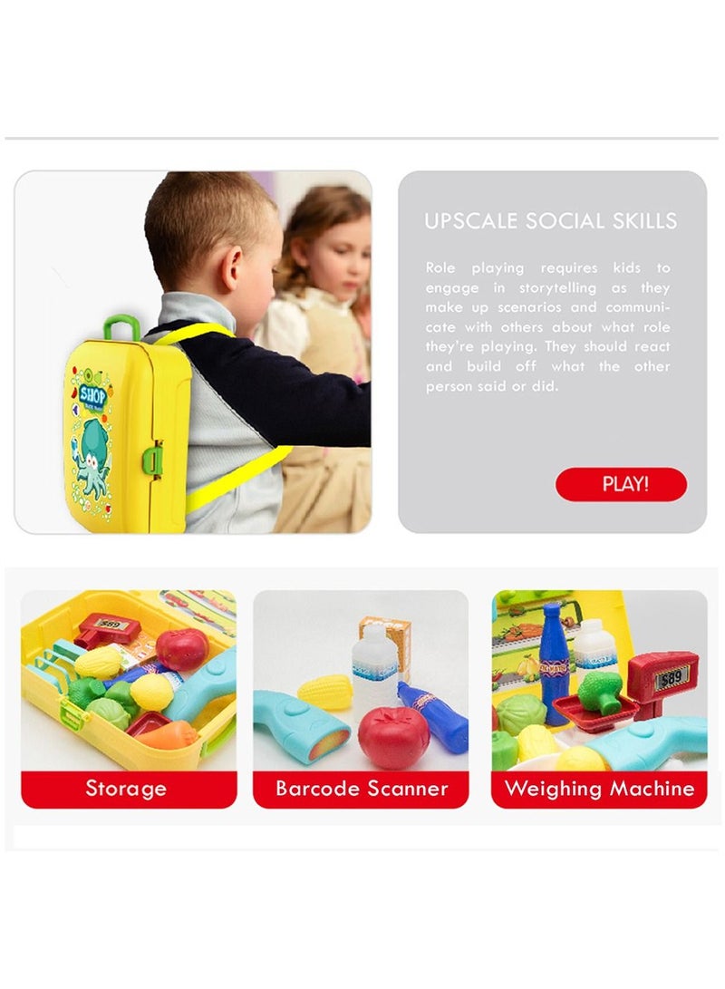 Little Story 21 Pieces Role Play Shopkeeper And Supermarket Set Box Backpack - Yellow - Image 4