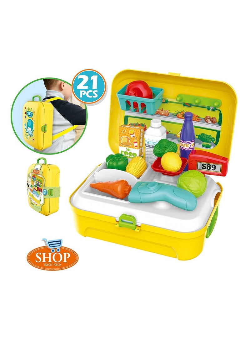 Little Story 21 Pieces Role Play Shopkeeper And Supermarket Set Box Backpack - Yellow - Image 2