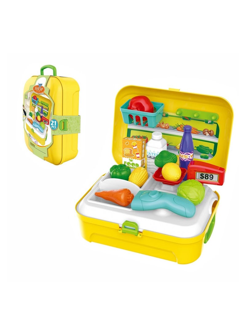 Little Story 21 Pieces Role Play Shopkeeper And Supermarket Set Box Backpack - Yellow - Image 1