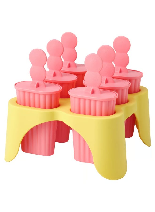 Generic Reusable Ice Lolly Maker Mold – Pink/Yellow – DIY Popsicle Tray with Sticks – BPA-Free Freezer Mould for Homemade Ice Cream, Juice, and Fruit Bars – Easy-Release Design  - Image 1