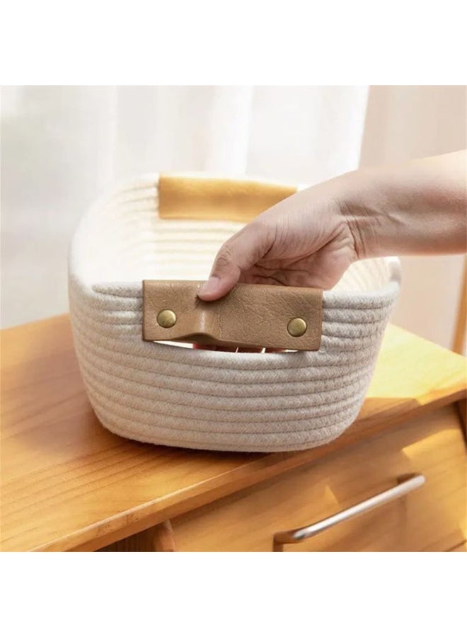 Rectangle Cotton Rope Woven Basket with Handles for Books, Magazines, Toys - Decorative Rectangle Basket for  ,Living Room, Bathroom - Image 4