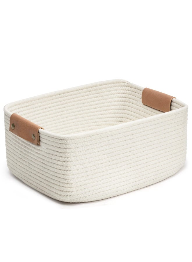 Rectangle Cotton Rope Woven Basket with Handles for Books, Magazines, Toys - Decorative Rectangle Basket for  ,Living Room, Bathroom - Image 1
