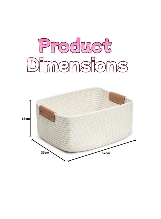 Rectangle Cotton Rope Woven Basket with Handles for Books, Magazines, Toys - Decorative Rectangle Basket for  ,Living Room, Bathroom - Image 2