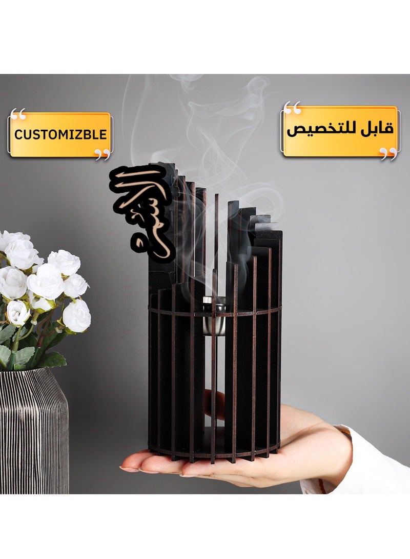 Story Of Candle An incense burner made of luxurious wood, an incense burner with a customizable name, “in your name or the name of your loved one,” with a distinctive design and Black color. - Image 1