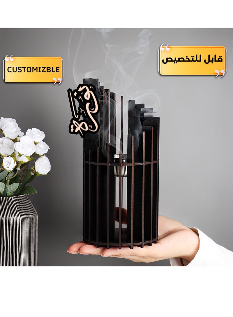 Story Of Candle An incense burner made of luxurious wood, an incense burner with a customizable name, “in your name or the name of your loved one,” with a distinctive design and Black color. - Image 2