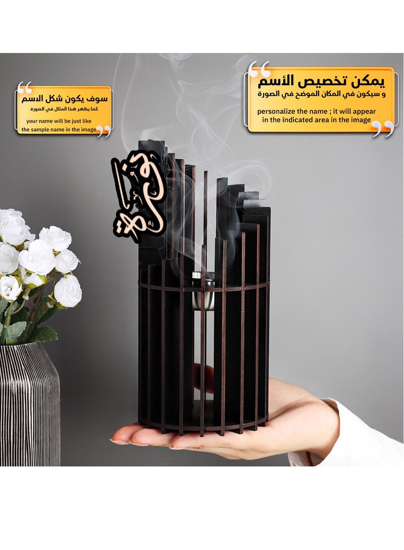 Story Of Candle An incense burner made of luxurious wood, an incense burner with a customizable name, “in your name or the name of your loved one,” with a distinctive design and Black color. - Image 4