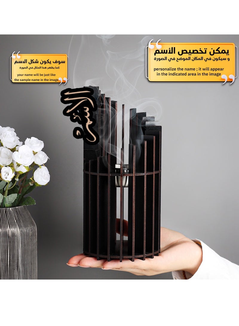 Story Of Candle An incense burner made of luxurious wood, an incense burner with a customizable name, “in your name or the name of your loved one,” with a distinctive design and Black color. - Image 3