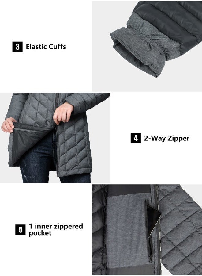 Outdoor Ventures Women's Hooded Lightweight Warm Winter Long Quilted Puffer Coat-L,36" - Image 4